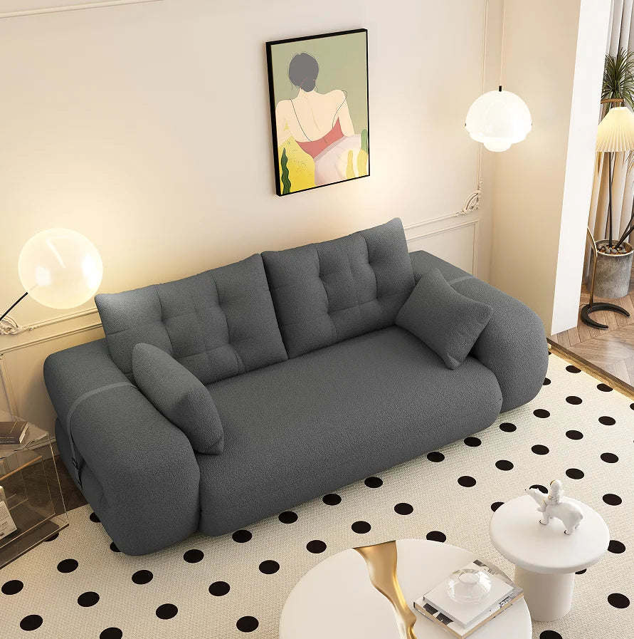 Multi-Functional 3-in-1 Foldable Sofa Bed Set 78.7" Modern Design Memory Foam-Filled Teddy Fabric for Apartment & Villa Use 